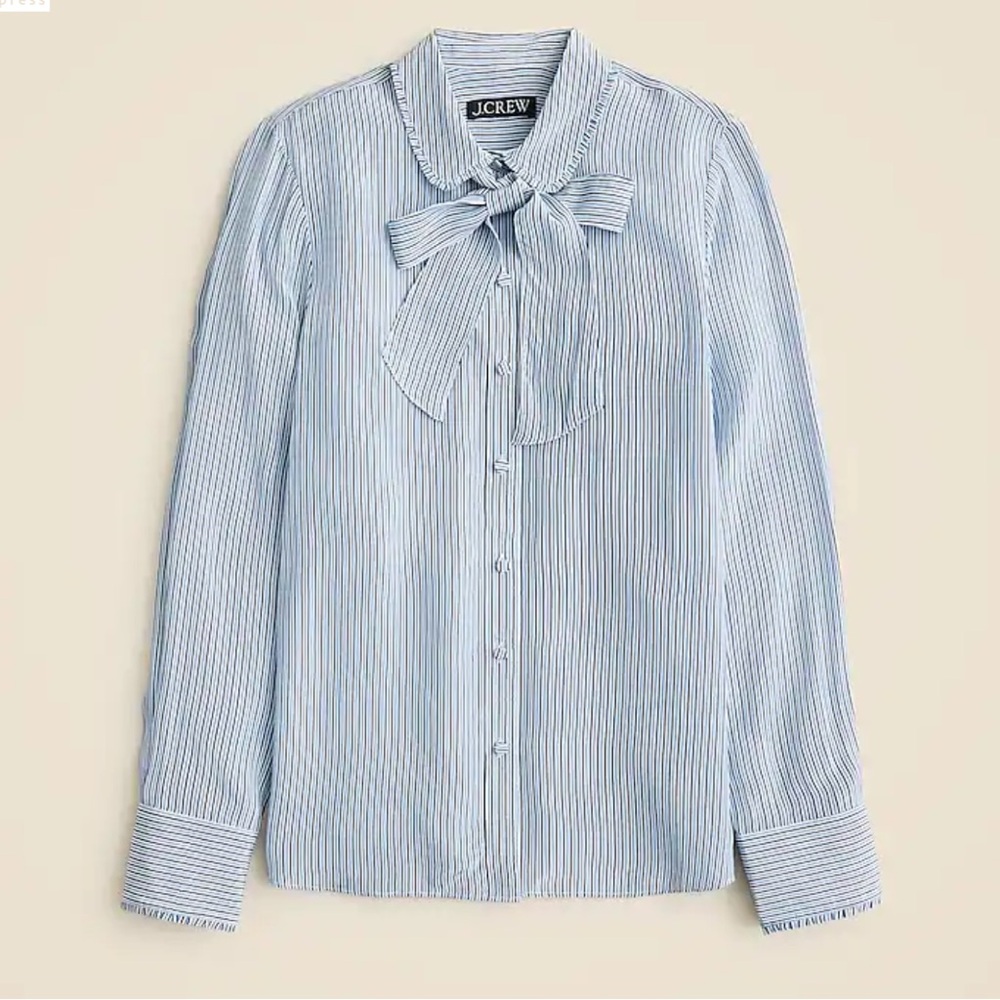 J. Crew Blue/White Striped Tie Neck Blouse Size XS